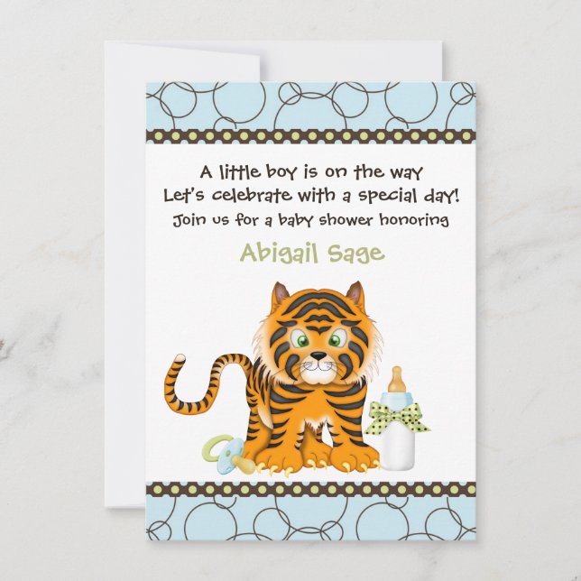 Blue Tiger Baby Shower Einladung für Jungen (Vorderseite)