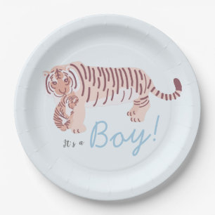 Blue Tiger & Cub Boy Babydusche Papierplatte Pappteller
