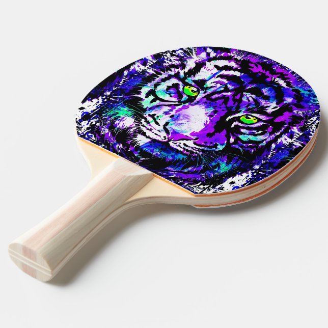 Blue Tiger Ping Pong Paddle - Lila Tiger Eyes Tischtennis Schläger (Vorderseite)