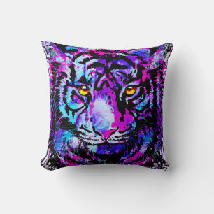Blue Tiger Throw Kissen - farbenfroher Tiger Head