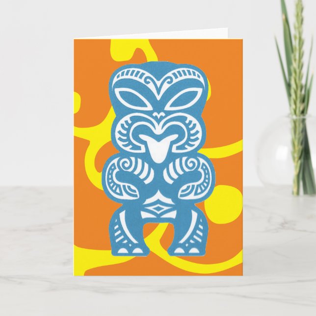 Blue Tiki Viel Glück Abbildung Symbol Grußkarte Karte (Vorderseite)