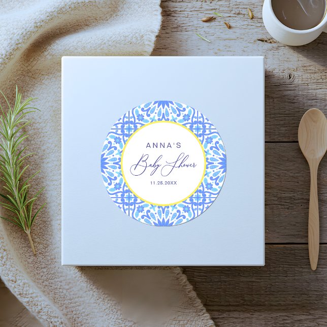 Blue Tile Baby Dusche Gelbe Linie Runder Aufkleber (Von Creator hochgeladen)