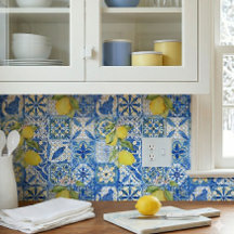 Blue Tile French Country Lemon Pattern Home Decor