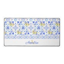 Blue Tile French Country Lemon Pattern Monogram