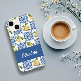 Blue Tile French Country Lemon Pattern Name Case-Mate iPhone 14 Hülle