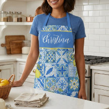 Blue Tile French Country Lemon Pattern Provencal