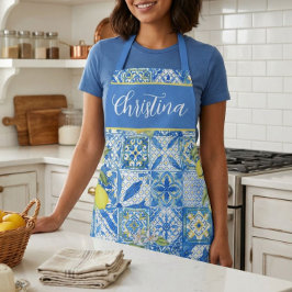 Blue Tile French Country Lemon Pattern Provencal Schürze