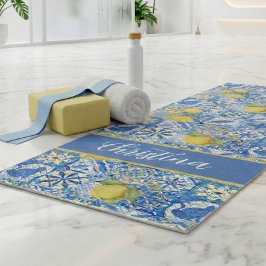 Blue Tile French Country Lemon Pattern Provencal Yogamatte