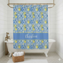 Blue Tile French Country Lemon Pattern Shower Curt