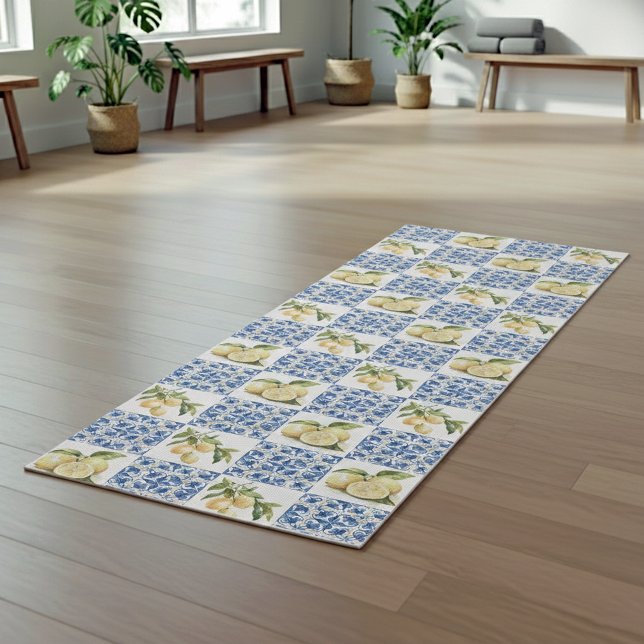 Blue Tile French Country Lemon Pattern Yogamatte (Von Creator hochgeladen)
