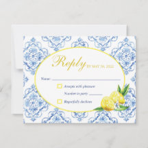 Blue Tile Italian Floral Lemon Response Card