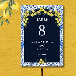 Blue Tile Italian Lemon Mediterranean Wedding Tischnummer