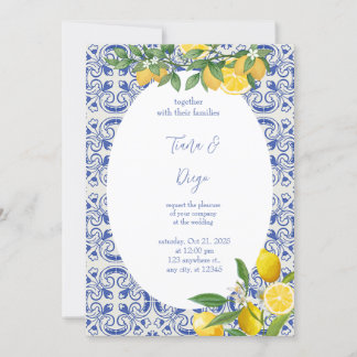 Blue Tile Italian Lemon Wedding Einladung