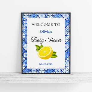 Blue Tile Lemon Baby Dusche Empfang Poster