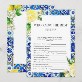 Blue Tile Lemon Bridal Showerspiel Einladung