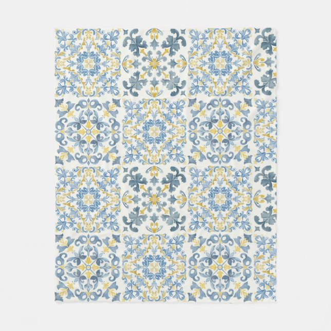 Blue Tile Lemon Fleecedecke (Vorderseite)