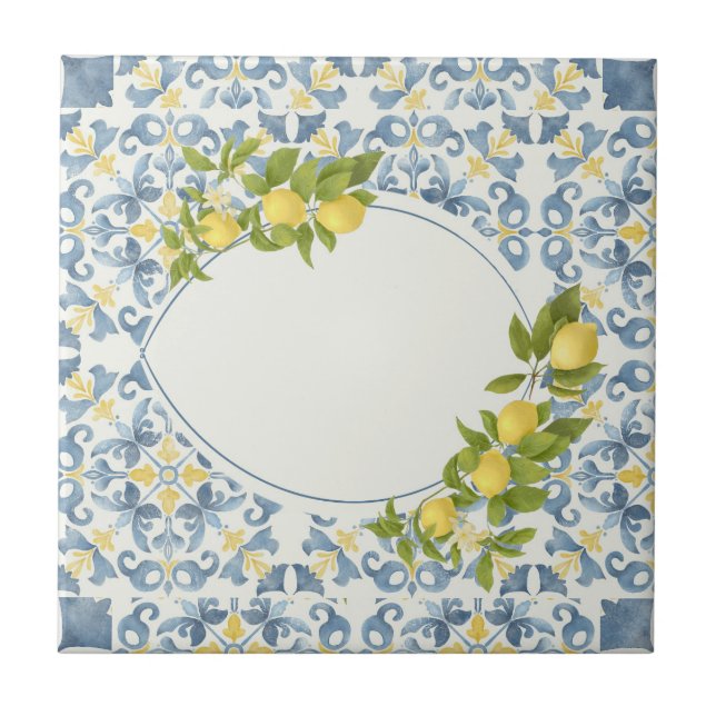 Blue Tile Lemon Fliese (Vorderseite)