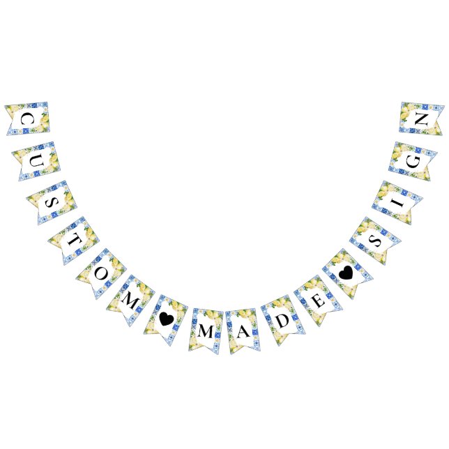 Blue Tile Lemon Italienisch Custom Text Bunting Fl Wimpelkette (Alle)