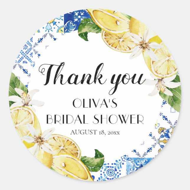 Blue Tile Lemon Italienische Brautparty Stickers (Vorderseite)