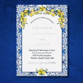 Blue Tile Lemon Mediterrane Hochzeit Folieneinladung