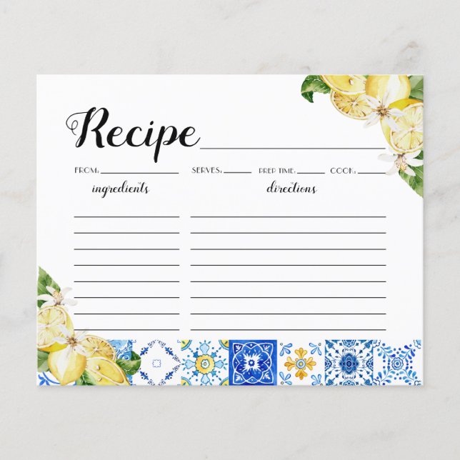 Blue Tile Lemons Brautparty Rezept Card (Vorderseite)