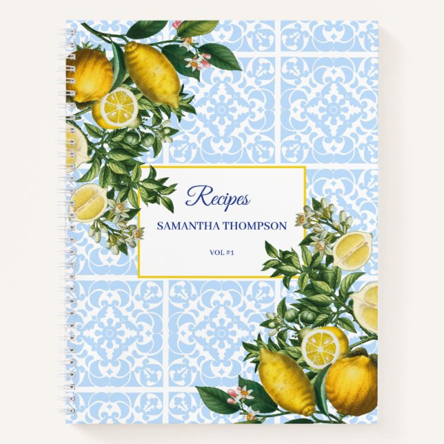 Blue Tile & Lemons Brautparty Rezepte Notizbuch (Vorderseite)