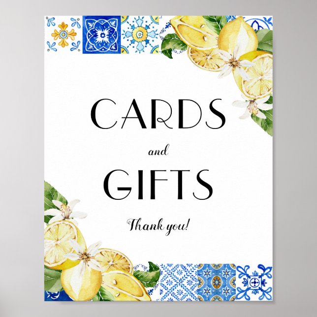 Blue Tile Lemons Card und Geschenkzeichen Poster (Vorne)