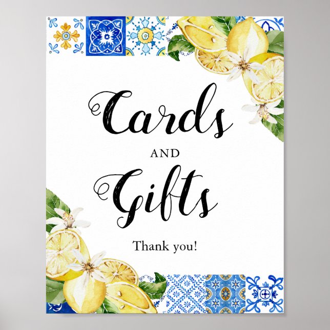 Blue Tile Lemons Card und Geschenkzeichen Poster (Vorne)