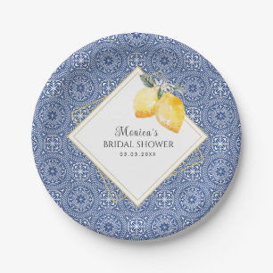 Blue Tile & Lemons Spanisches Italienisches Brautp Pappteller