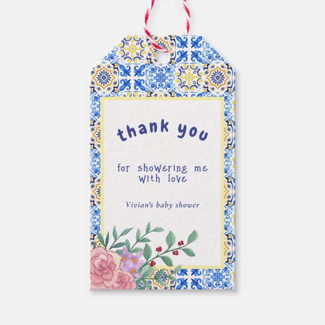 Blue Tile Mamma Mia Baby Dusche Geschenkanhänger (Vorderseite)