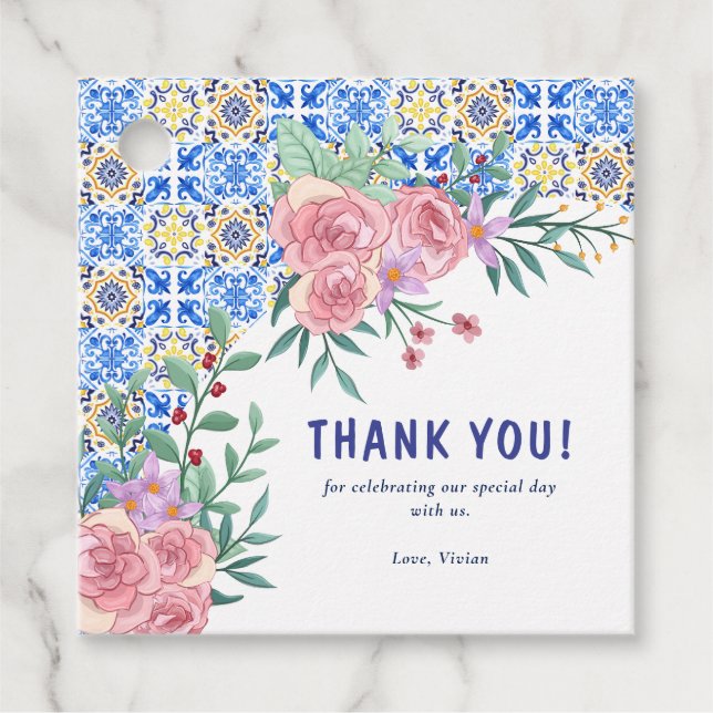 Blue Tile Mamma Mia Baby Dusche Geschenkanhänger (Vorderseite)