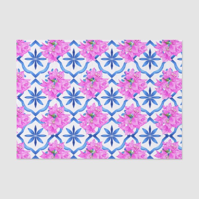 Blue Tiles Bougainvillea mediterranes Thema Seidenpapier (Vorderseite)