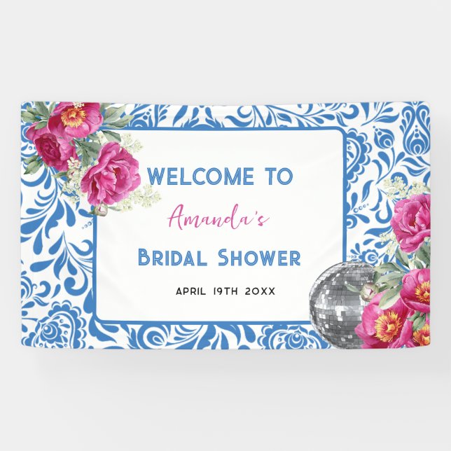 Blue Tiles Dancing Queen Disco Brautparty Banner (Horizontal)