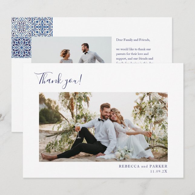 Blue Tiles elegante Wedding Danke Foto (Vorne/Hinten)