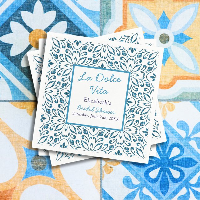 Blue Tiles La Dolce Vita Brautparty Serviette (Von Creator hochgeladen)