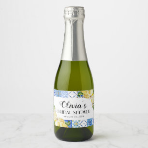 Blue Tiles Lemon Brautparty Weinflaschen Etikett