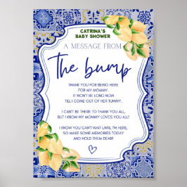 Blue Tiles Lemon Citrus Baby Duschzeichen Poster