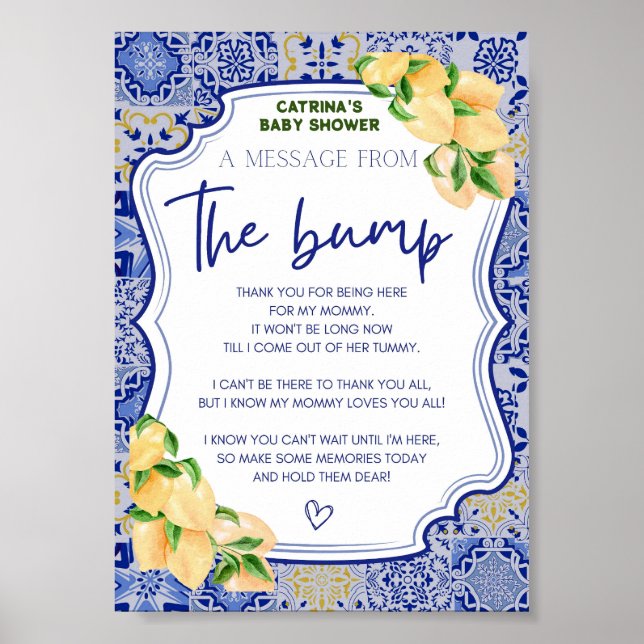 Blue Tiles Lemon Citrus Baby Duschzeichen Poster (Vorne)