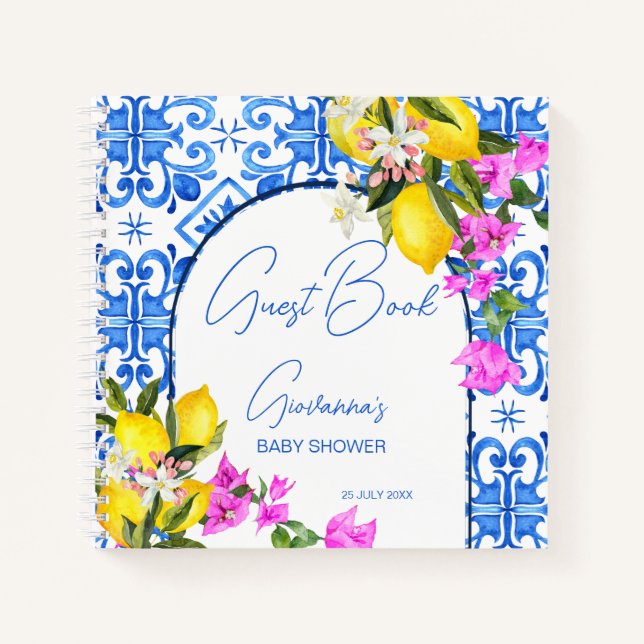 Blue Tiles Lemons Bougainvillea Gästebuch Notizbuch (Vorderseite)