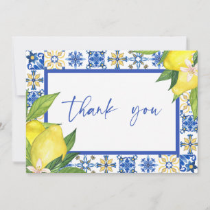 Blue Tiles Lemons Brautparty Sign Dankeskarte