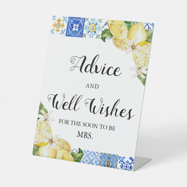 Blue Tiles Lemons Rat und Brunnen wünscht Zeichen Sockelschild (Vorderseite)