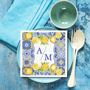 Blue tiles Lemons Wedding Serviette