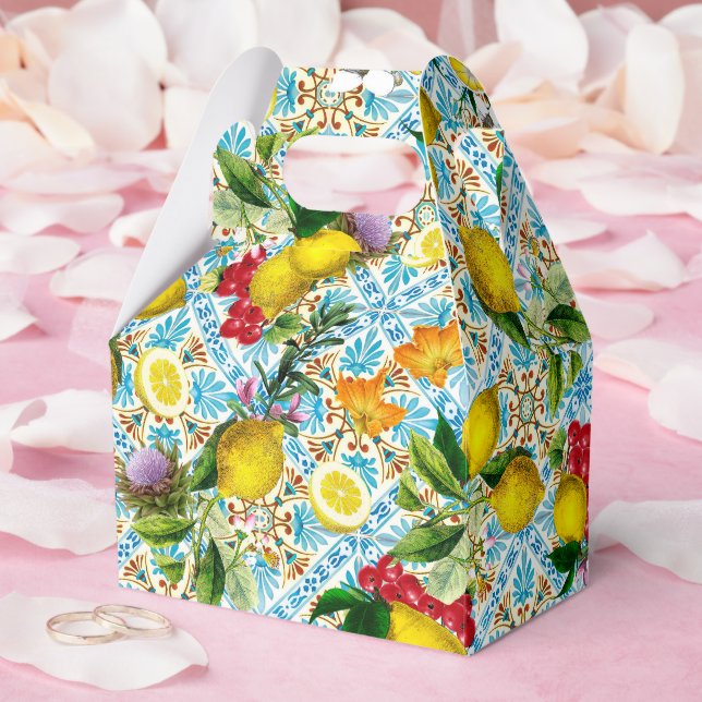 Blue Tiles Mediterranean Lemon Pattern Geschenkschachtel (Hochzeit)