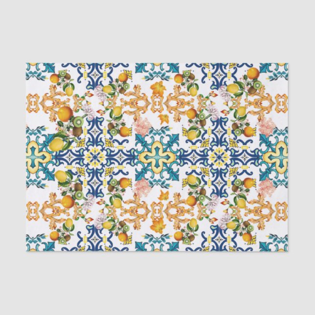 Blue Tiles Mediterranean Pattern Seidenpapier (Vorderseite)