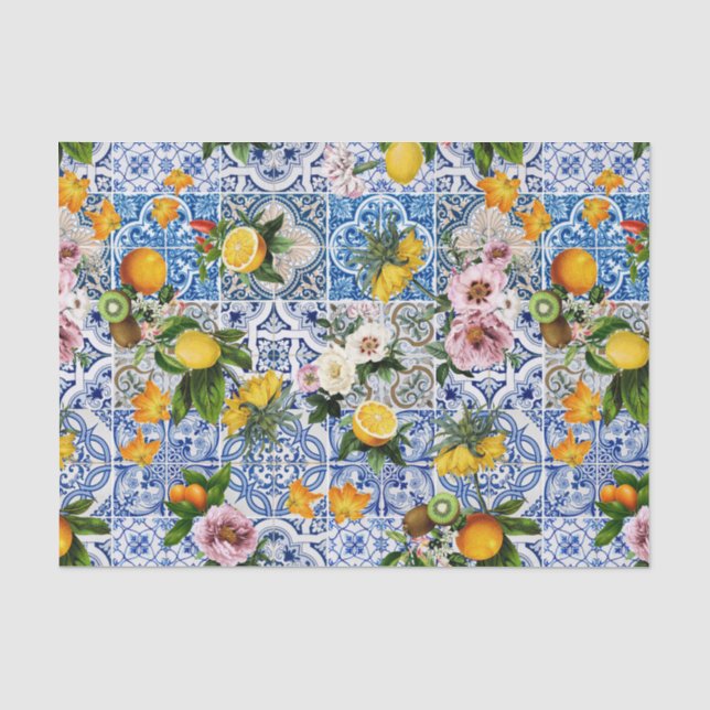 Blue Tiles Mediterranean Pattern Seidenpapier (Vorderseite)