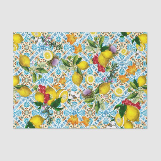 Blue Tiles Mediterranean Pattern Seidenpapier (Vorderseite)