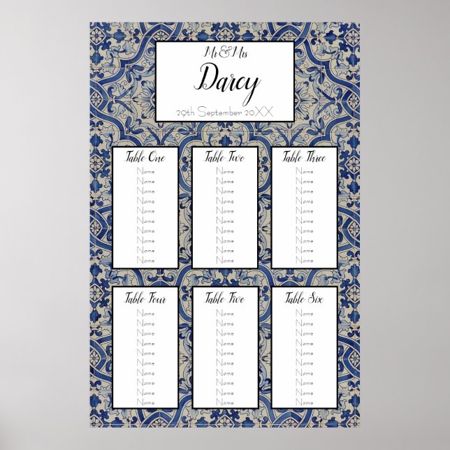 Blue Tiles Seating Chart Poster (Vorne)