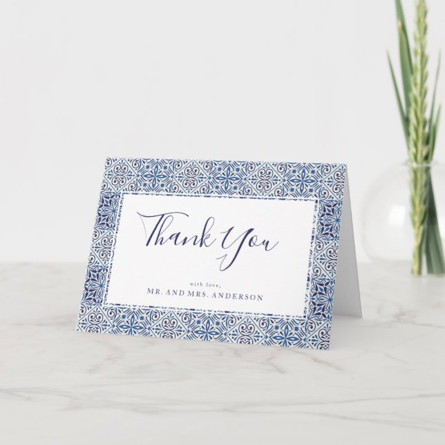 Blue tiles Wedding Danke Card Karte (Vorderseite)