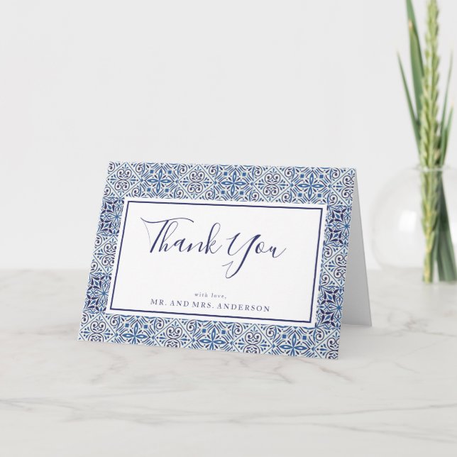 Blue tiles Wedding Danke Card Karte (Vorderseite)