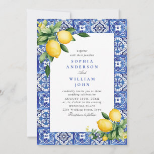 Blue Tiles Wedding Lemons Einladung